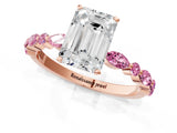 Rose gold Emerald Cut Diamond Ring with Marquise and Round with Pink Sapphire side stone Side Stones and Four-Prong Setting_13