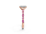 Rose gold Emerald Cut Diamond Ring with Marquise and Round with Pink Sapphire side stone Side Stones and Four-Prong Setting_14