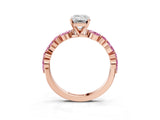 Rose gold Emerald Cut Diamond Ring with Marquise and Round with Pink Sapphire side stone Side Stones and Four-Prong Setting_15