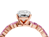 Rose gold Emerald Cut Diamond Ring with Marquise and Round with Pink Sapphire side stone Side Stones and Four-Prong Setting_16
