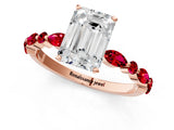 Rose gold Emerald Cut Diamond Ring with Marquise and Round with Ruby side stone Side Stones and Four-Prong Setting_37