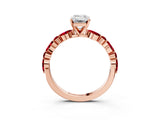 Rose gold Emerald Cut Diamond Ring with Marquise and Round with Ruby side stone Side Stones and Four-Prong Setting_39