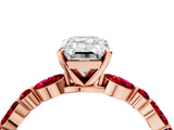 Rose gold Emerald Cut Diamond Ring with Marquise and Round with Ruby side stone Side Stones and Four-Prong Setting_40