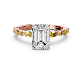 Rose gold Emerald Cut Diamond Ring with Marquise and Round with Yellow Sapphire side stone Side Stones and Four-Prong Setting_24