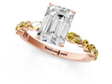 Rose gold Emerald Cut Diamond Ring with Marquise and Round with Yellow Sapphire side stone Side Stones and Four-Prong Setting_25