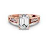 Rose gold Emerald Cut Diamond Ring with Milgrain Pavé Band and Four-Prong Setting_24