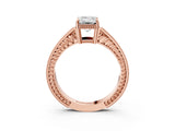 Rose gold Emerald Cut Diamond Ring with Milgrain Pavé Band and Four-Prong Setting_27