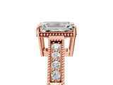 Rose gold Emerald Cut Diamond Ring with Milgrain Pavé Band and Four-Prong Setting_29