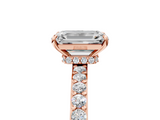 10K Rose Gold 2.03 Carat E VS1 Emerald Diamond Ring with Pavé Band and Four-Prong Setting