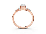 Rose gold Emerald Cut Diamond Ring with Side Stones and Four-Prong Setting_119