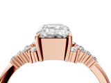 Rose gold Emerald Cut Diamond Ring with Side Stones and Four-Prong Setting_120