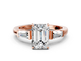 Rose gold Emerald Cut Diamond Ring with Tapered Baguette Side Stones in Four-Prong Setting_16