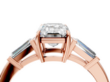 Rose gold Emerald Cut Diamond Ring with Tapered Baguette Side Stones in Four-Prong Setting_20