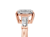 Rose gold Emerald Cut Diamond Ring with Tapered Baguette Side Stones in Four-Prong Setting_21