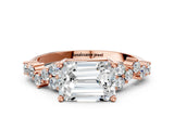 Rose gold Emerald Cut Diamond Scattered Round Accent Ring with Prong Setting_12