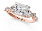 Rose gold Emerald Cut Diamond Scattered Round Accent Ring with Prong Setting_13