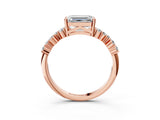 Rose gold Emerald Cut Diamond Scattered Round Accent Ring with Prong Setting_15