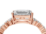 Rose gold Emerald Cut Diamond Scattered Round Accent Ring with Prong Setting_16