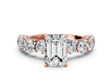Rose gold Emerald Cut Diamond Side Stone Engagement Ring with Four-Prong Setting_24