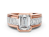 Rose gold Emerald Cut Diamond Side Stone Engagement Ring