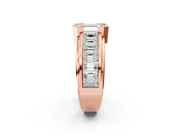 Rose Gold Emerald Cut Bezel Engagement Ring Setting with Channel-Set Baguette Side Stones