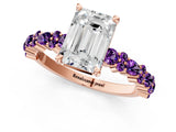 Rose gold Emerald Cut Diamond Side Stone Solitaire Ring with Round with Amethyst side stone and Four-Prong Setting_1