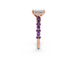 Rose gold Emerald Cut Diamond Side Stone Solitaire Ring with Round with Amethyst side stone and Four-Prong Setting_2