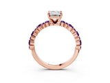 Rose gold Emerald Cut Diamond Side Stone Solitaire Ring with Round with Amethyst side stone and Four-Prong Setting_3