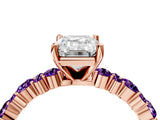 Rose gold Emerald Cut Diamond Side Stone Solitaire Ring with Round with Amethyst side stone and Four-Prong Setting_4