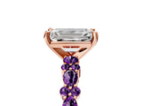 Rose gold Emerald Cut Diamond Side Stone Solitaire Ring with Round with Amethyst side stone and Four-Prong Setting_5