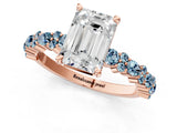 Rose gold Emerald Cut Diamond Side Stone Solitaire Ring with Round with Aquamarine side stone and Four-Prong Setting_1
