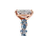 Rose gold Emerald Cut Diamond Side Stone Solitaire Ring with Round with Aquamarine side stone and Four-Prong Setting_5