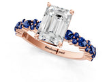 Rose gold Emerald Cut Diamond Side Stone Solitaire Ring with Round with Blue Sapphire side stone and Four-Prong Setting_1