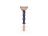 Rose gold Emerald Cut Diamond Side Stone Solitaire Ring with Round with Blue Sapphire side stone and Four-Prong Setting_2