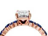 Rose gold Emerald Cut Diamond Side Stone Solitaire Ring with Round with Blue Sapphire side stone and Four-Prong Setting_4