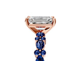 Rose gold Emerald Cut Diamond Side Stone Solitaire Ring with Round with Blue Sapphire side stone and Four-Prong Setting_5