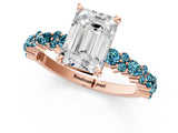 Rose gold Emerald Cut Diamond Side Stone Solitaire Ring with Round with Blue Topaz side stone and Four-Prong Setting_1