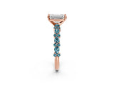 Rose gold Emerald Cut Diamond Side Stone Solitaire Ring with Round with Blue Topaz side stone and Four-Prong Setting_2