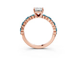 Rose gold Emerald Cut Diamond Side Stone Solitaire Ring with Round with Blue Topaz side stone and Four-Prong Setting_3