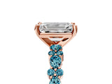 Rose gold Emerald Cut Diamond Side Stone Solitaire Ring with Round with Blue Topaz side stone and Four-Prong Setting_5