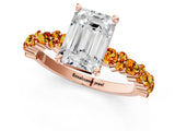 Rose gold Emerald Cut Diamond Side Stone Solitaire Ring with Round with Citrine side stone and Four-Prong Setting_1