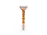 Rose gold Emerald Cut Diamond Side Stone Solitaire Ring with Round with Citrine side stone and Four-Prong Setting_2