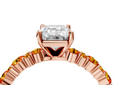 Rose gold Emerald Cut Diamond Side Stone Solitaire Ring with Round with Citrine side stone and Four-Prong Setting_4