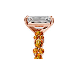 Rose gold Emerald Cut Diamond Side Stone Solitaire Ring with Round with Citrine side stone and Four-Prong Setting_5