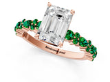 Rose gold Emerald Cut Diamond Side Stone Solitaire Ring with Round with Emerald side stone and Four-Prong Setting_1
