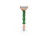 Rose gold Emerald Cut Diamond Side Stone Solitaire Ring with Round with Emerald side stone and Four-Prong Setting_2