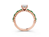 Rose gold Emerald Cut Diamond Side Stone Solitaire Ring with Round with Emerald side stone and Four-Prong Setting_3