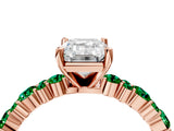 Rose gold Emerald Cut Diamond Side Stone Solitaire Ring with Round with Emerald side stone and Four-Prong Setting_4