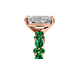 Rose gold Emerald Cut Diamond Side Stone Solitaire Ring with Round with Emerald side stone and Four-Prong Setting_5
