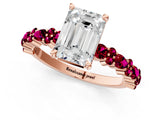 Rose gold Emerald Cut Diamond Side Stone Solitaire Ring with Round with Garnet side stone and Four-Prong Setting_1